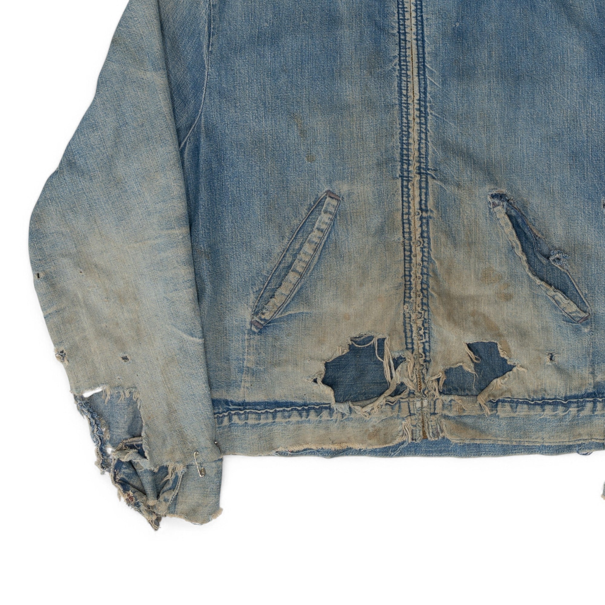 THRASHED/FADED DENIM WORK JACKET - 1950'S