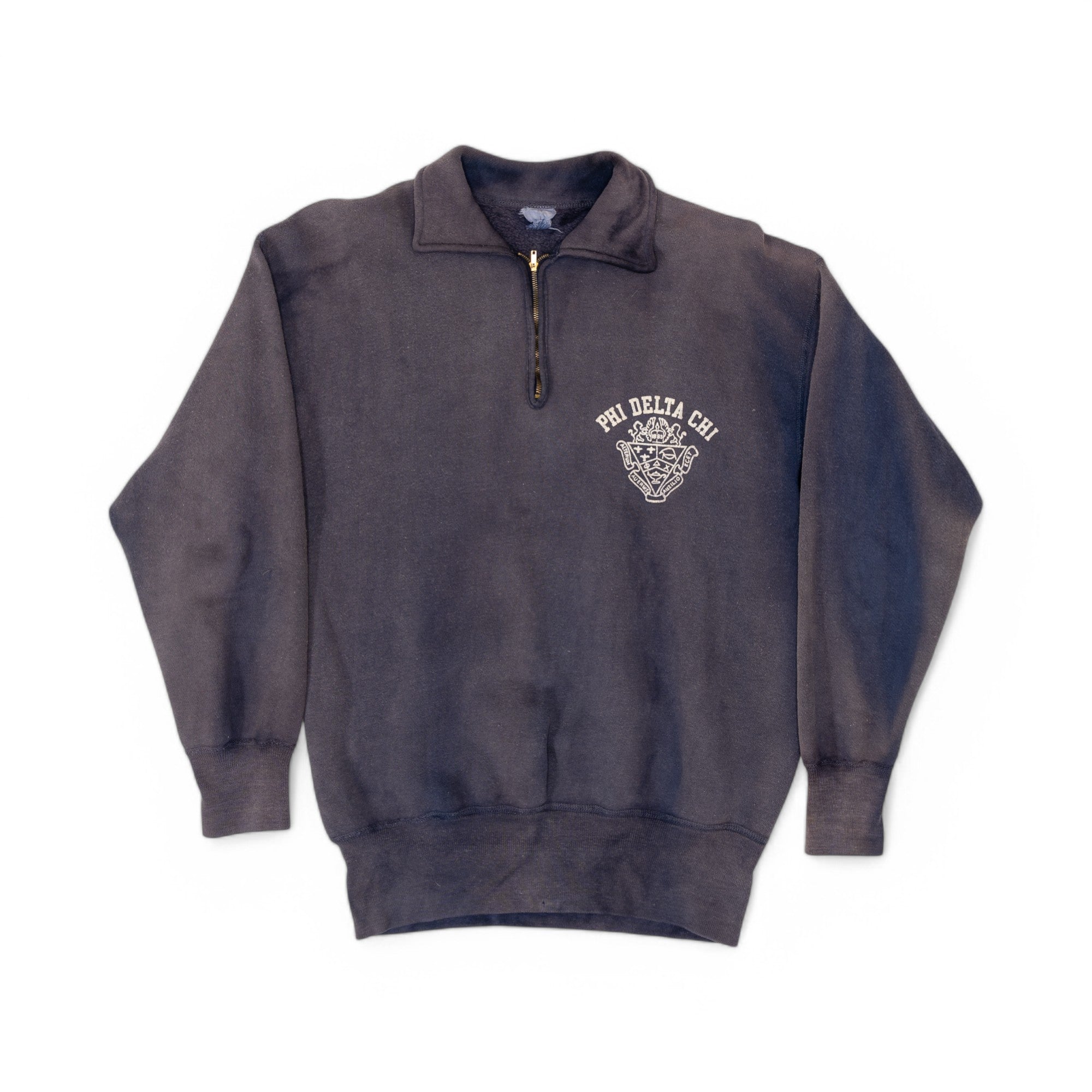 SUN-FADED 'PHI DELTA CHI' 1/4 ZIP SWEATSHIRT - 1950/60'S