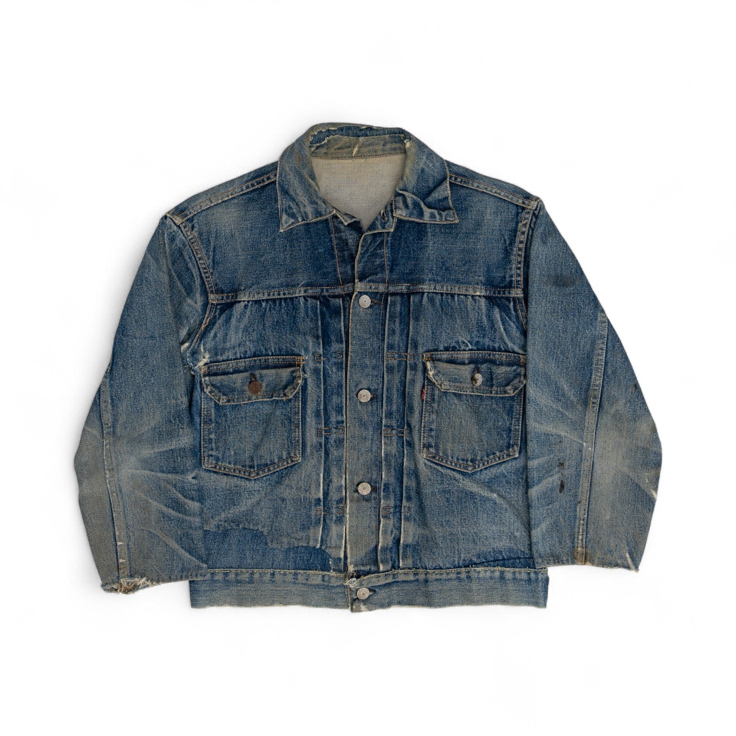 DISTRESSED/REPAIRED LEVI'S 507XX TYPE II DENIM JACKET - 1950'S