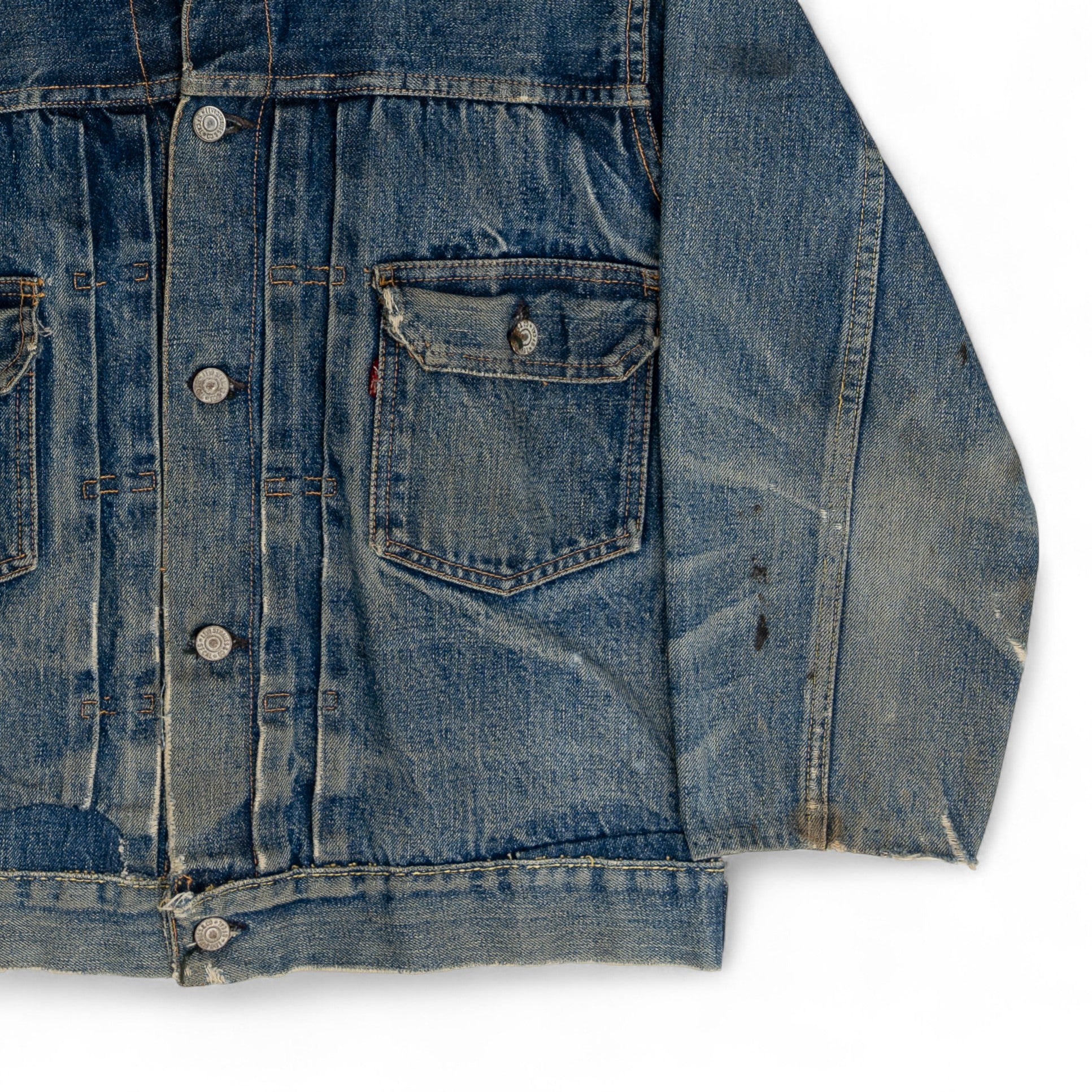 DISTRESSED/REPAIRED LEVI'S 507XX TYPE II DENIM JACKET - 1950'S