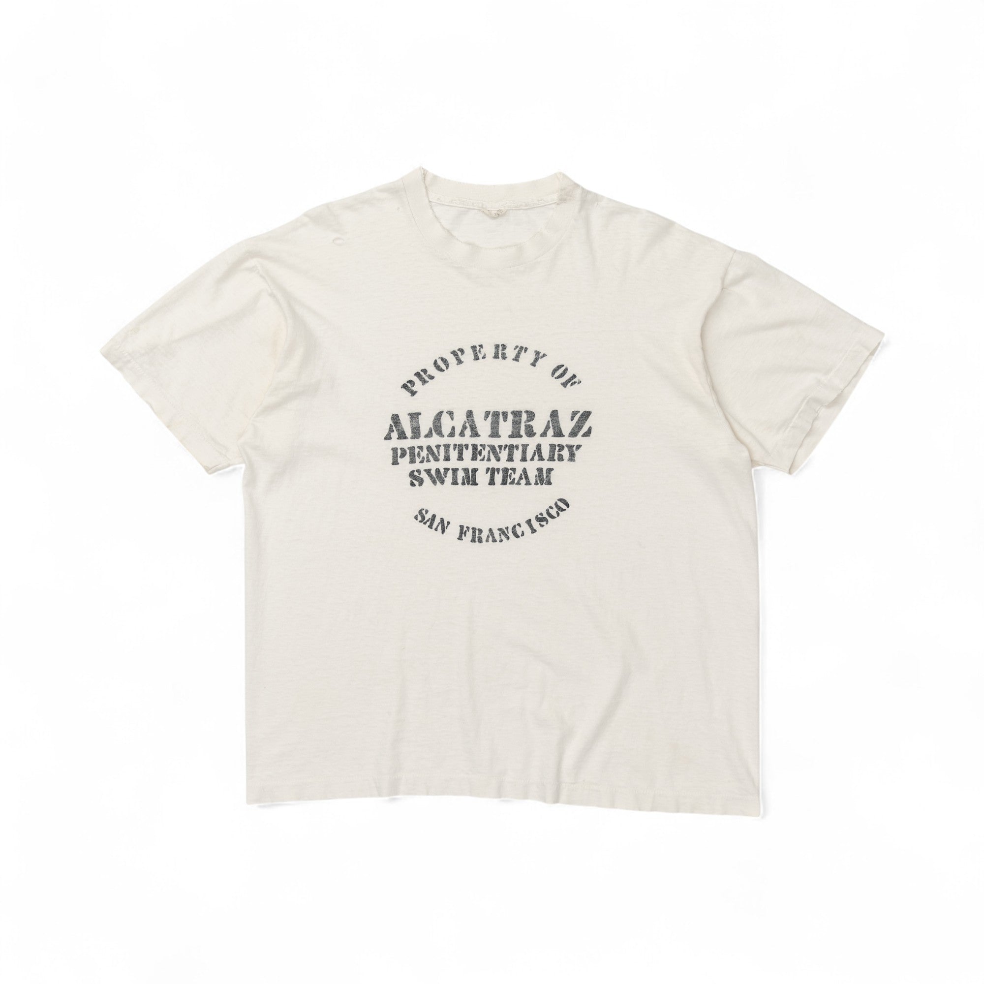 SLIGHTLY DISTRESSED 'ALCATRAZ SWIM TEAM' TEE - 1980/90'S