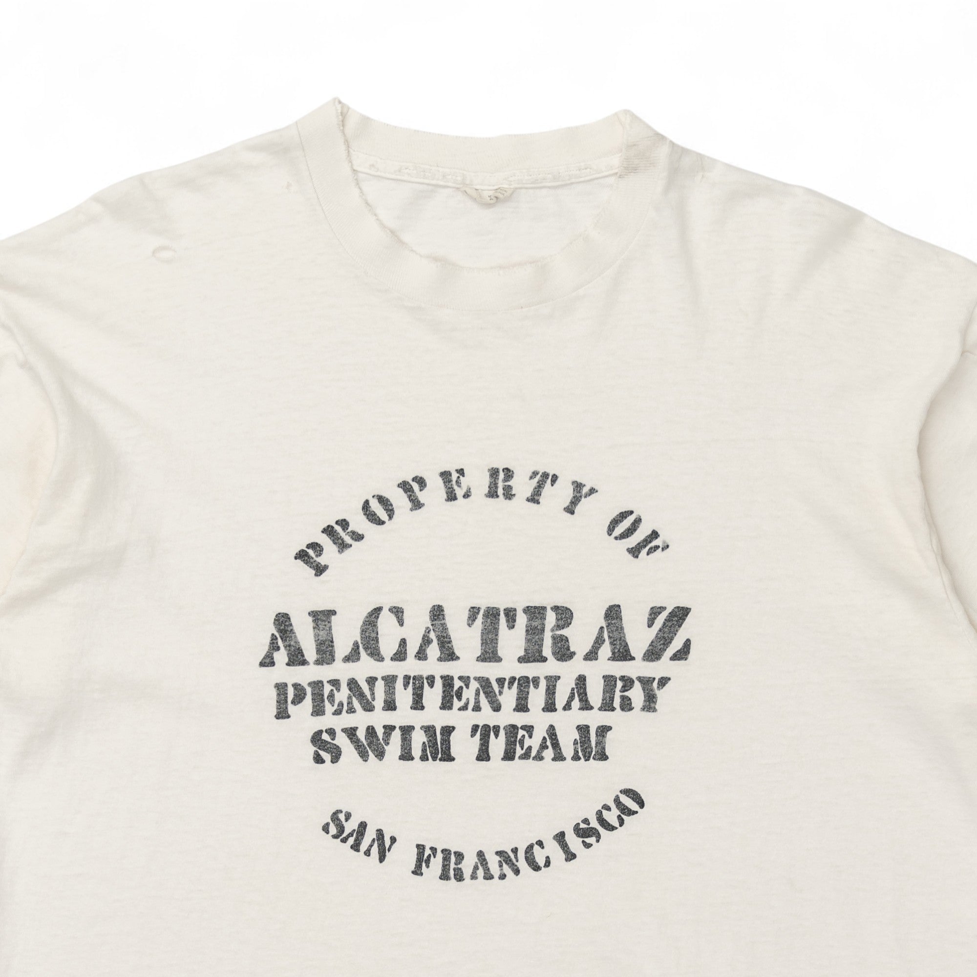 SLIGHTLY DISTRESSED 'ALCATRAZ SWIM TEAM' TEE - 1980/90'S