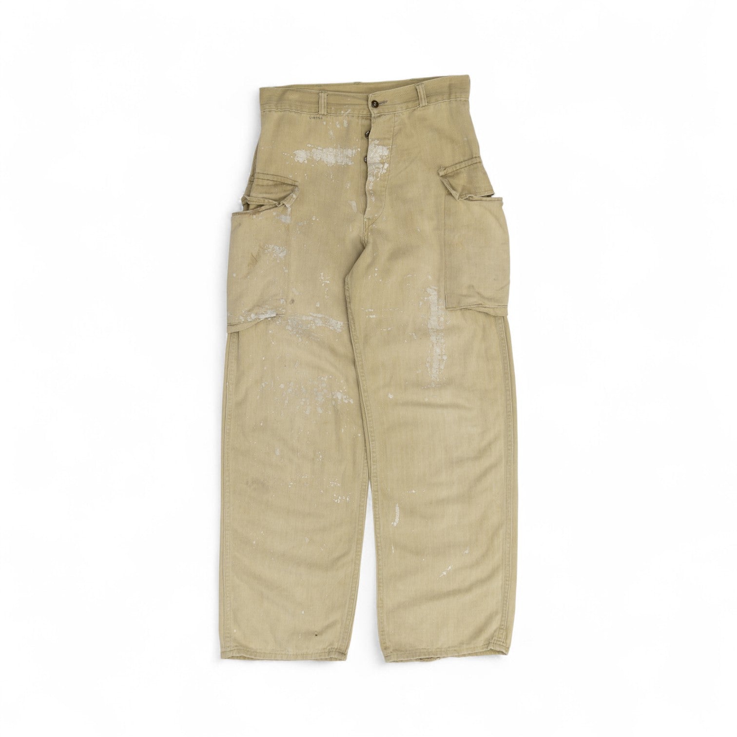 PAINT-SPLATTER TAN HBT CARGO PANTS - 1940'S