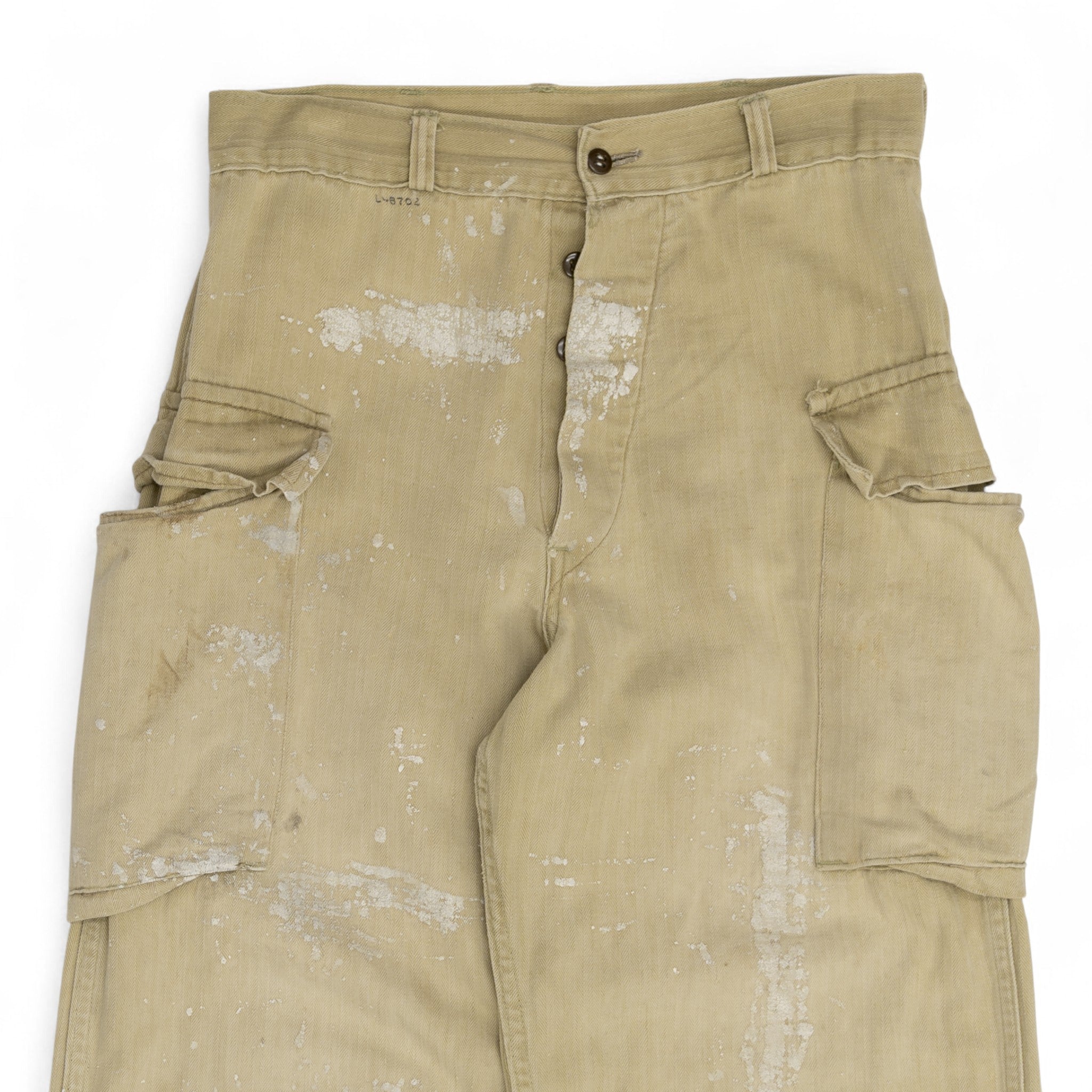 PAINT-SPLATTER TAN HBT CARGO PANTS - 1940'S