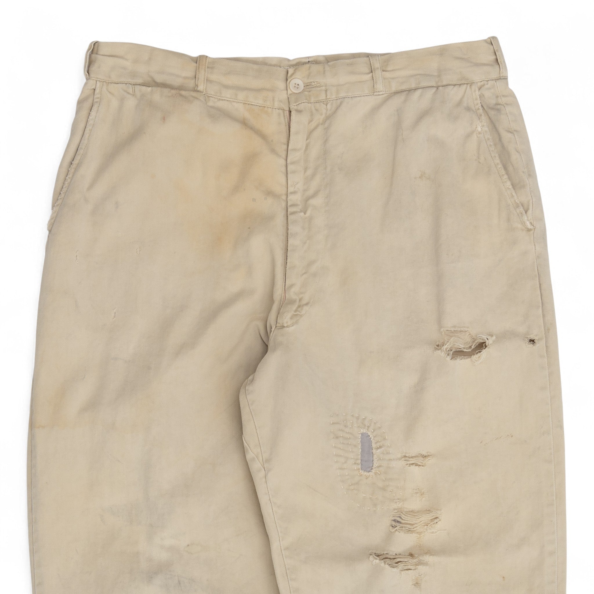 DISTRESSED/REPAIRED TAN BUCKLEBACK CHINOS - 1950'S