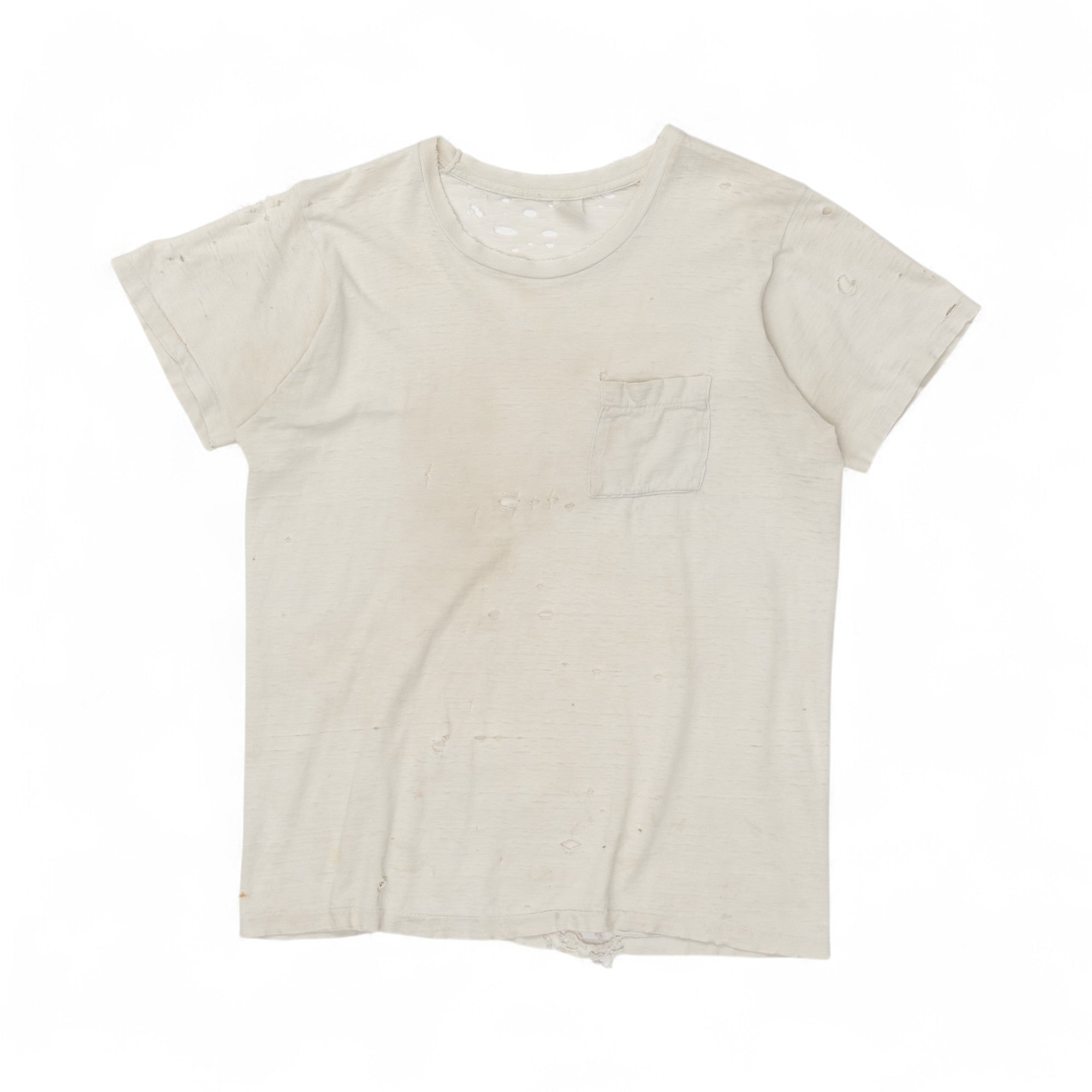 PERFECTLY DISTRESSED WHITE POCKET TEE - 1970/80'S