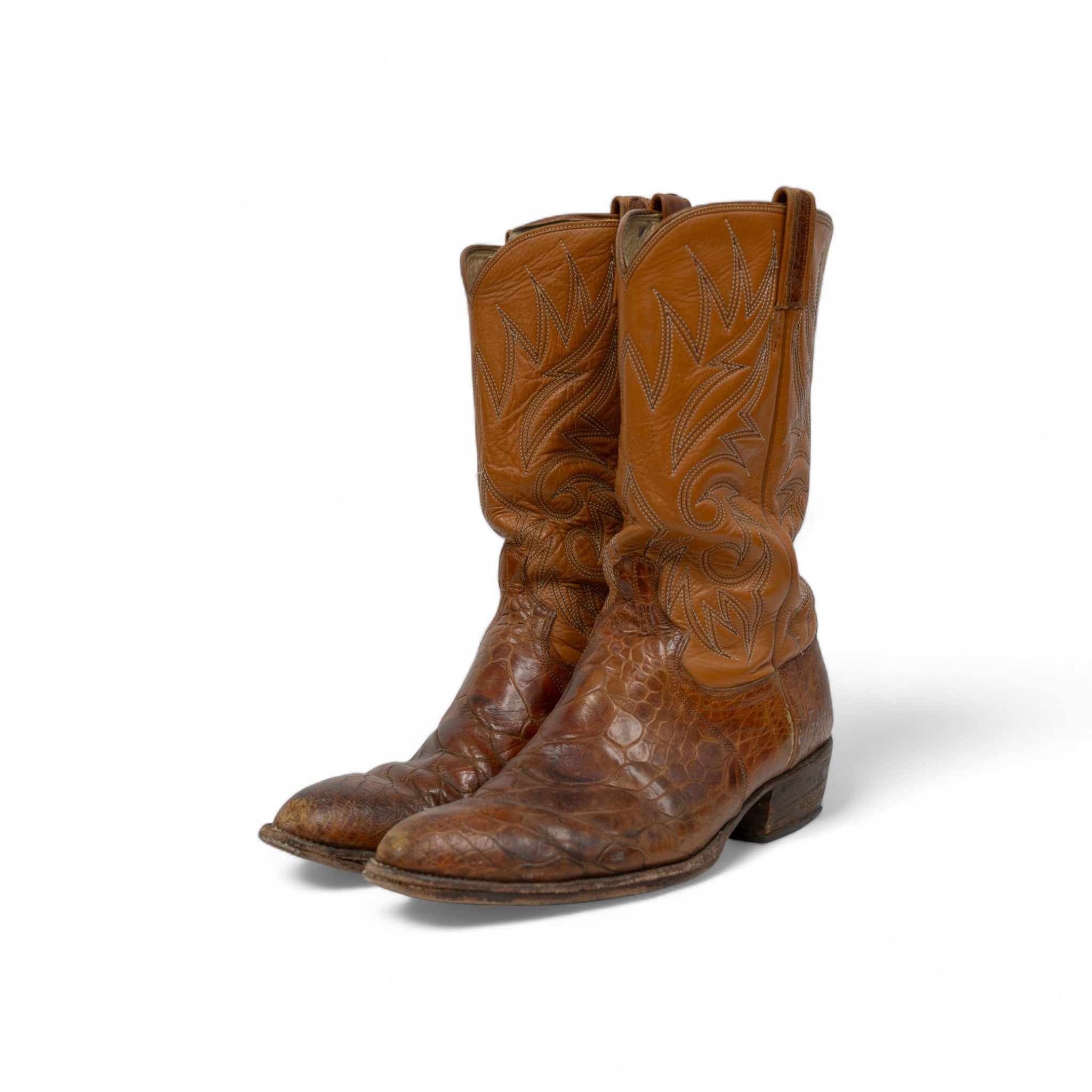 SNAKE SKIN BROWN COWBOY BOOTS - 1980'S