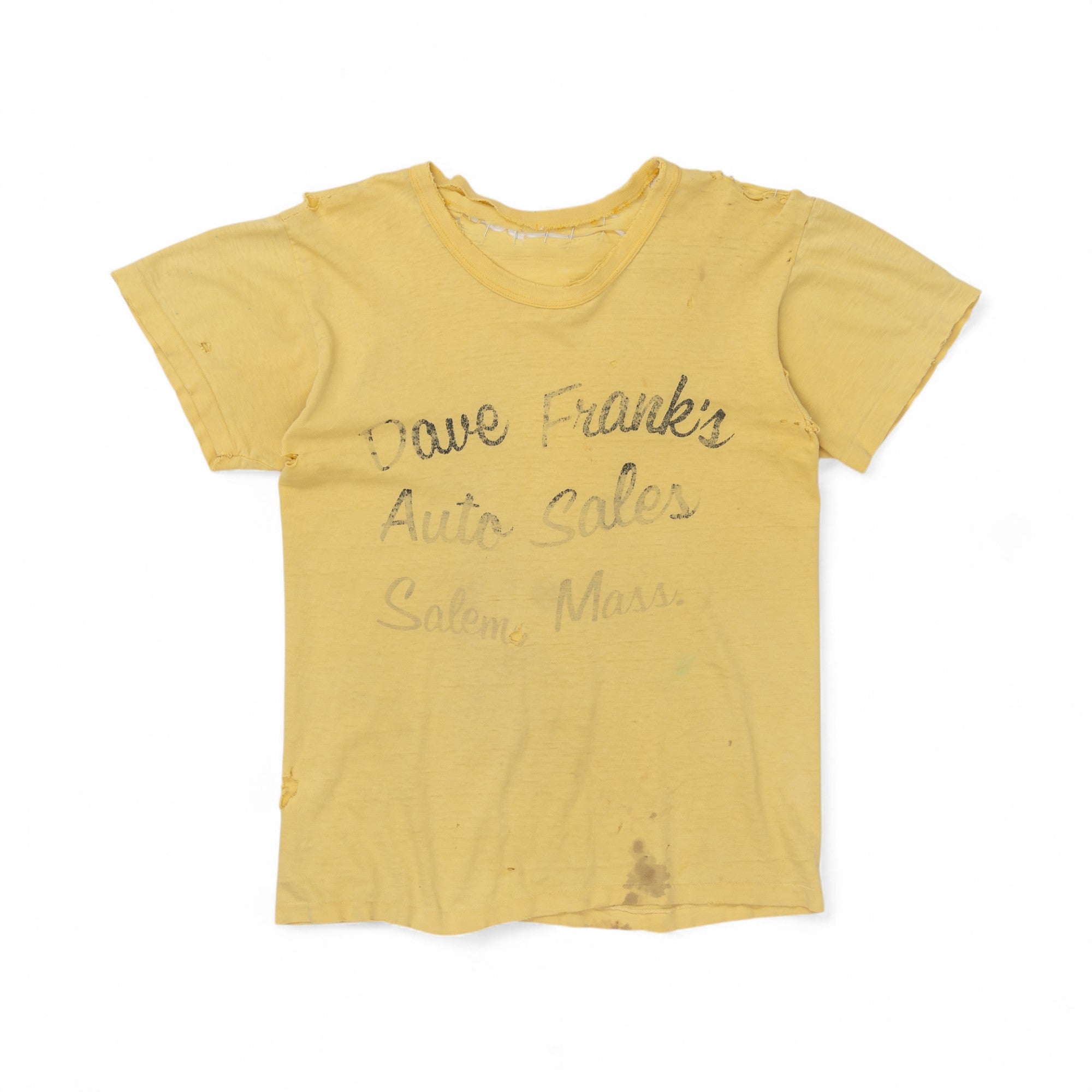 THRASHED/FADED/SAFETY PIN REPAIRED 'DAVE FRANK'S AUTO SALES' TEE - 1960'S