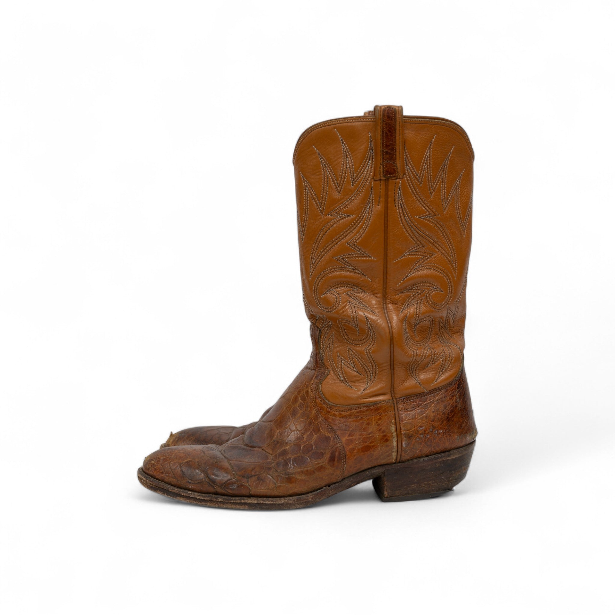 SNAKE SKIN BROWN COWBOY BOOTS - 1980'S