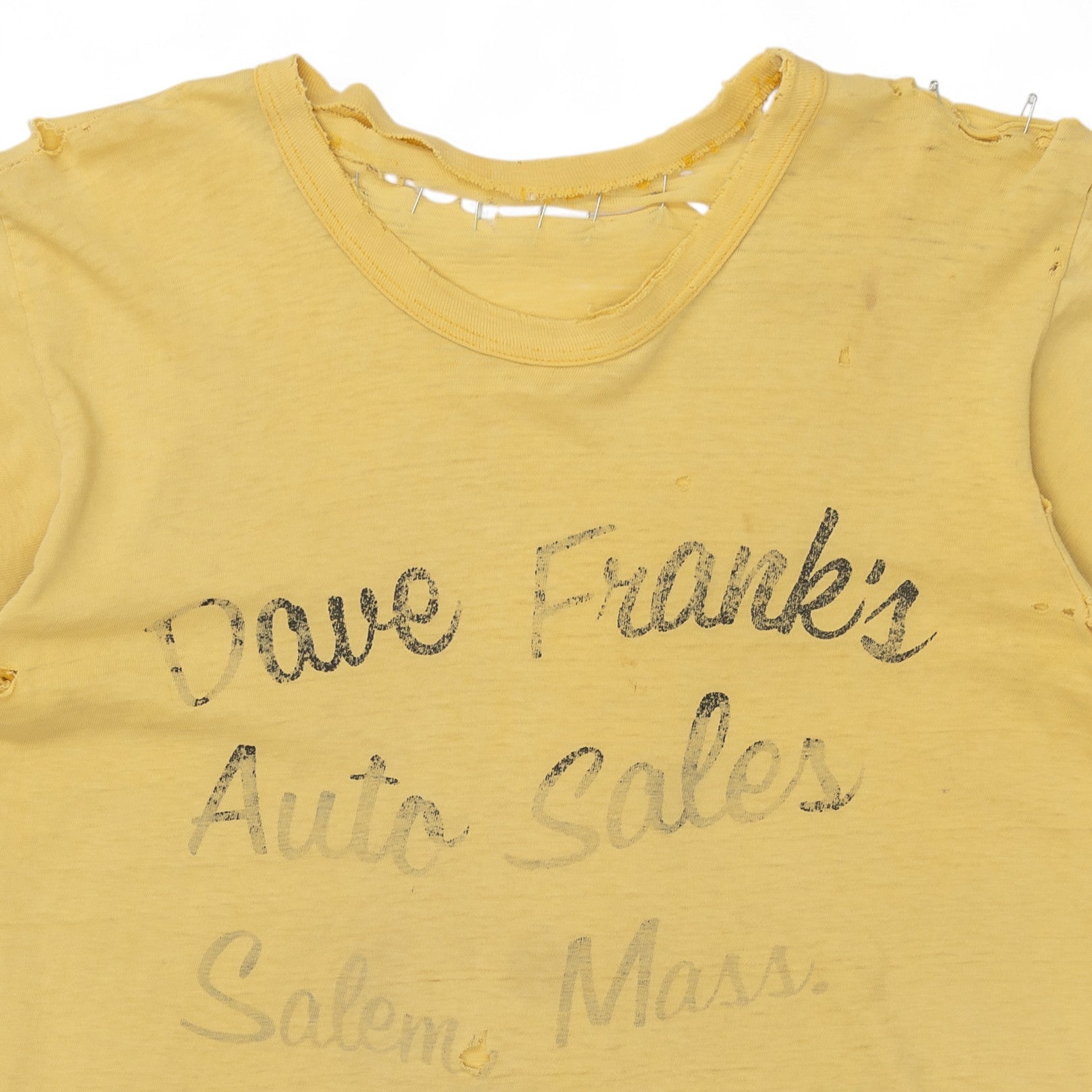 THRASHED/FADED/SAFETY PIN REPAIRED 'DAVE FRANK'S AUTO SALES' TEE - 1960'S