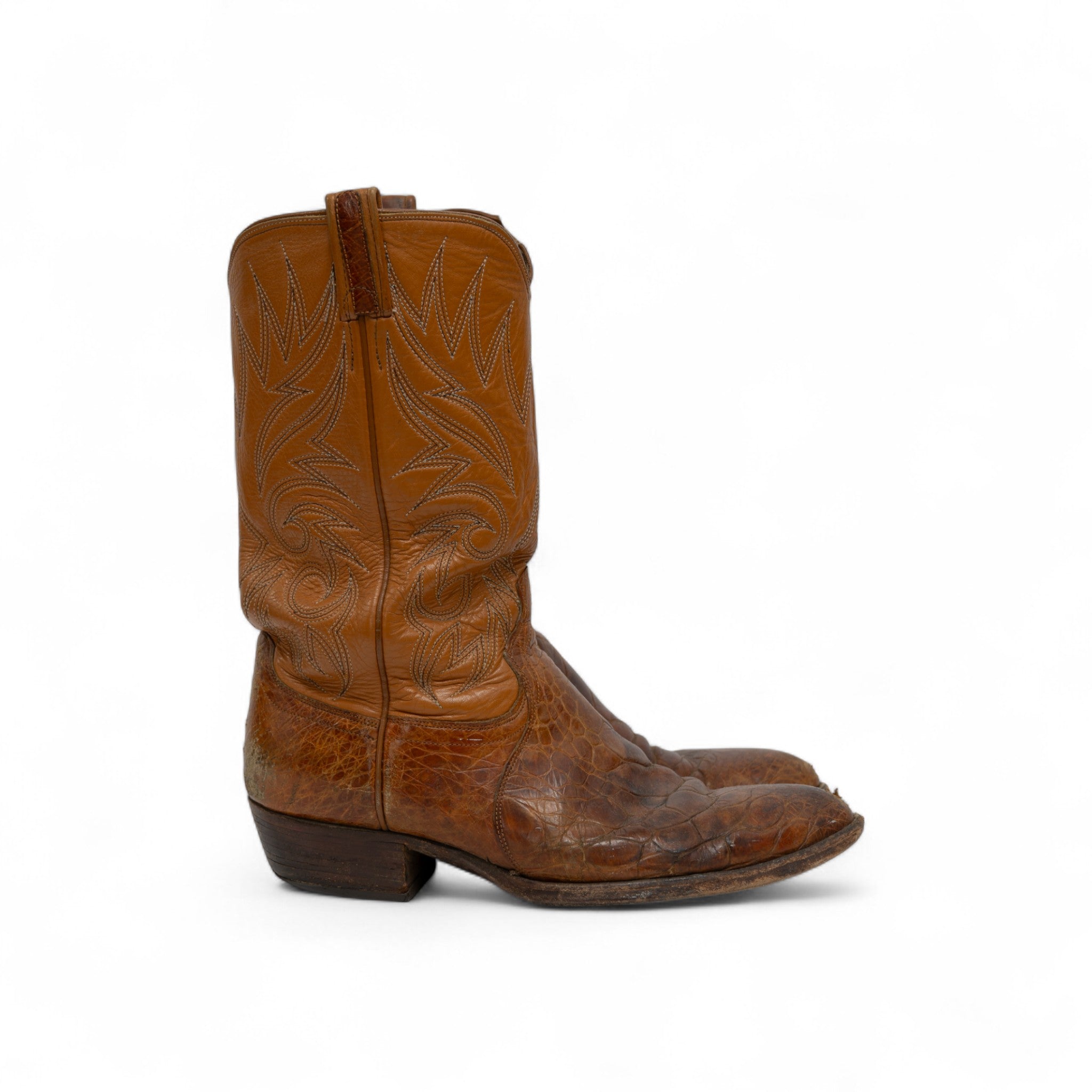 SNAKE SKIN BROWN COWBOY BOOTS - 1980'S