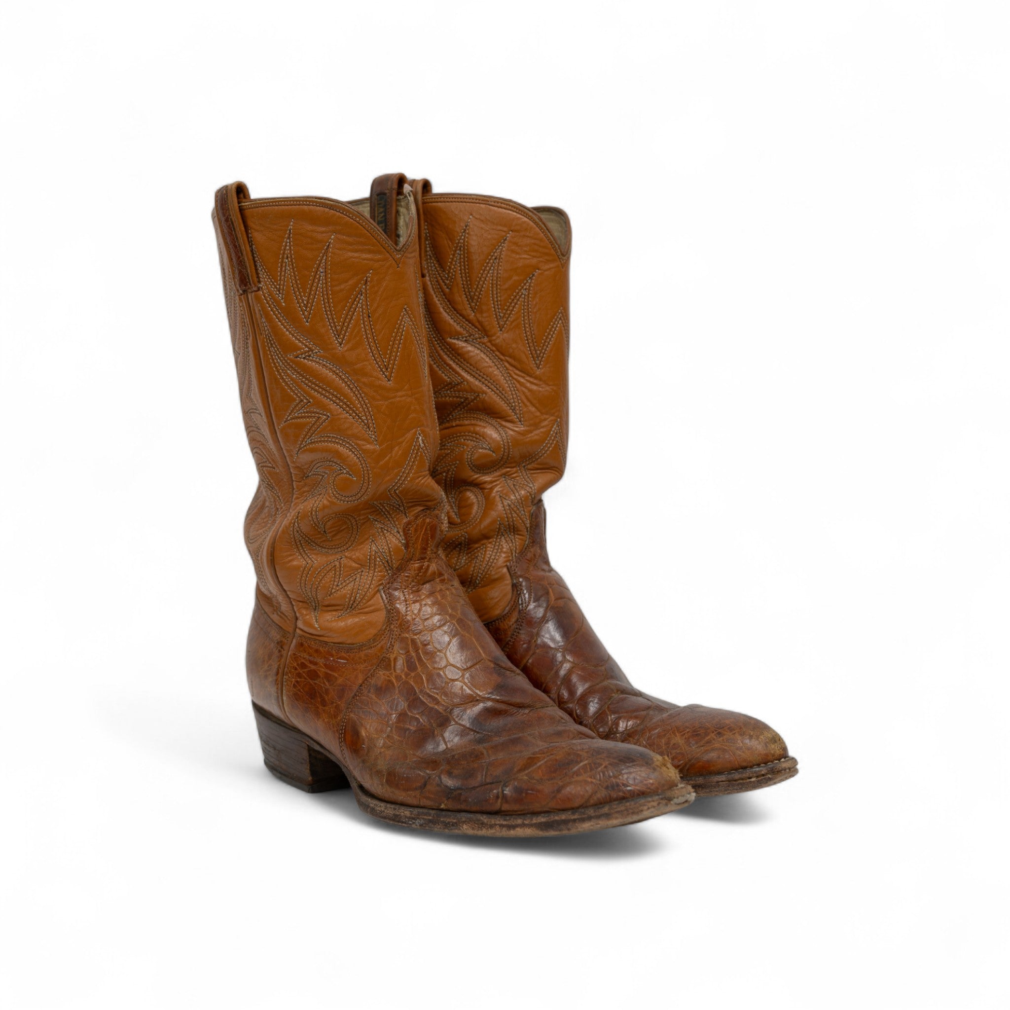 SNAKE SKIN BROWN COWBOY BOOTS - 1980'S