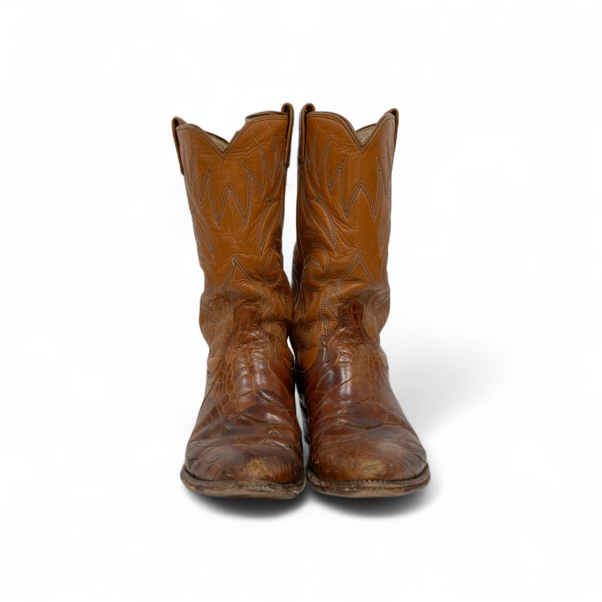 SNAKE SKIN BROWN COWBOY BOOTS - 1980'S