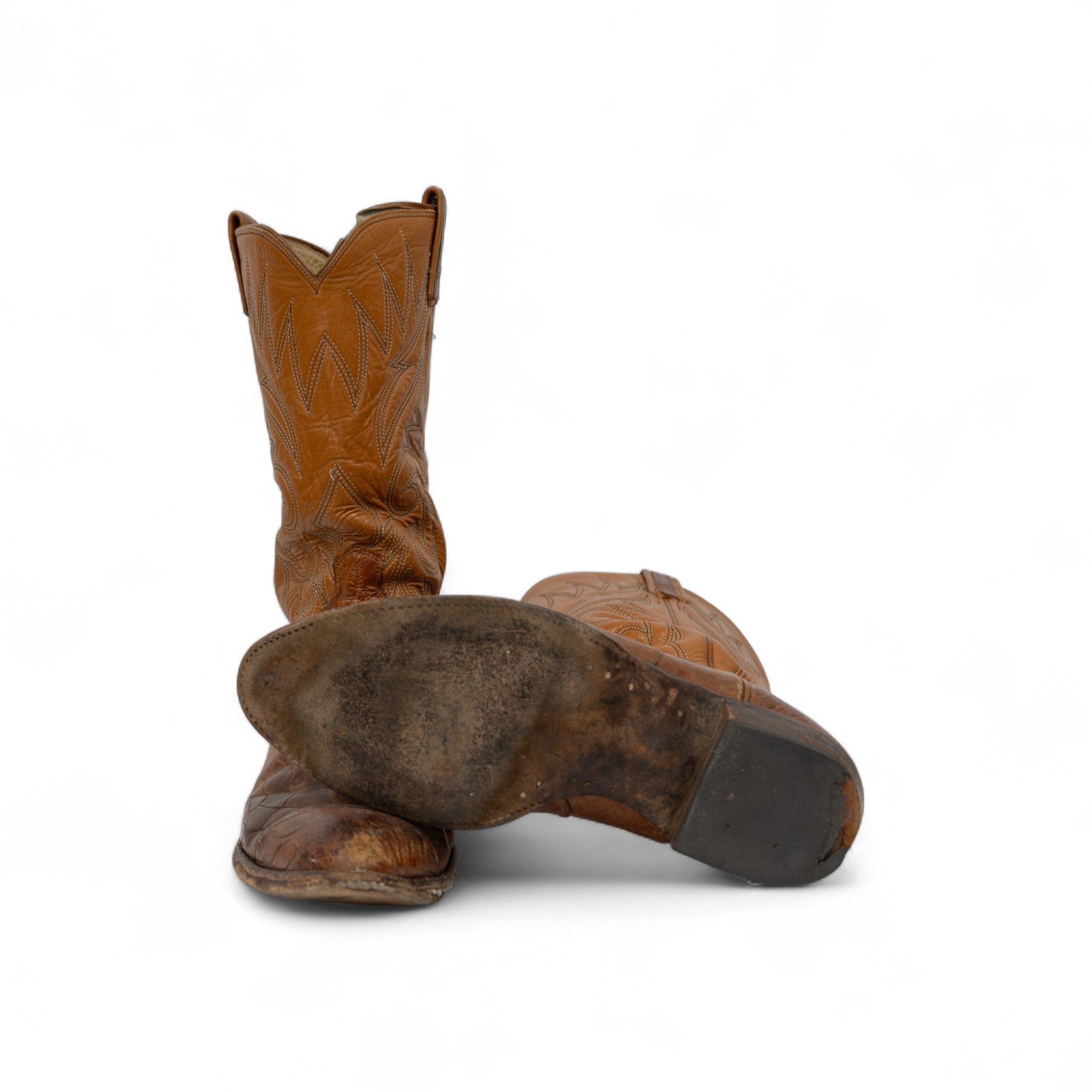 SNAKE SKIN BROWN COWBOY BOOTS - 1980'S