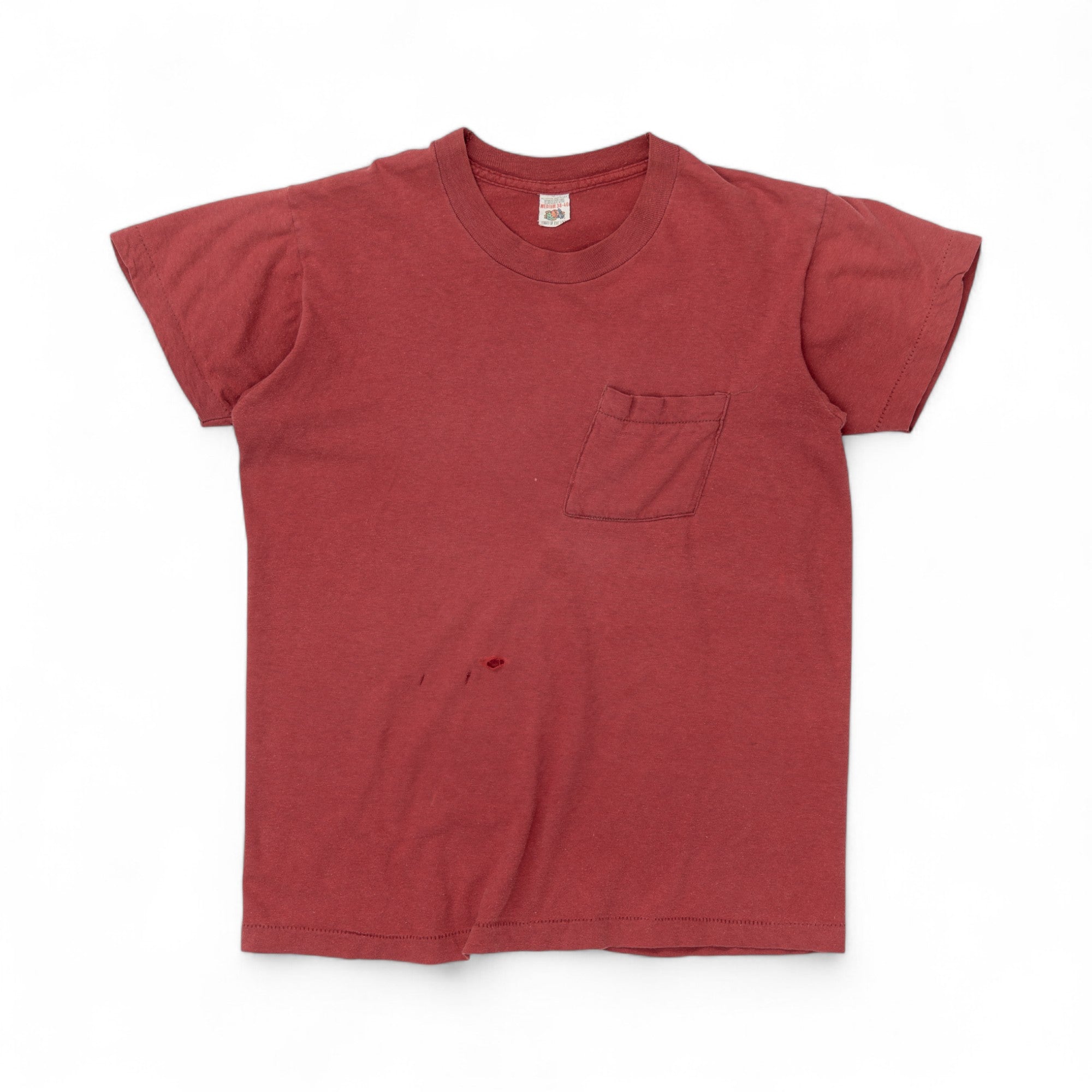 RED SINGLE STITCH POCKET TEE - 1970/80'S