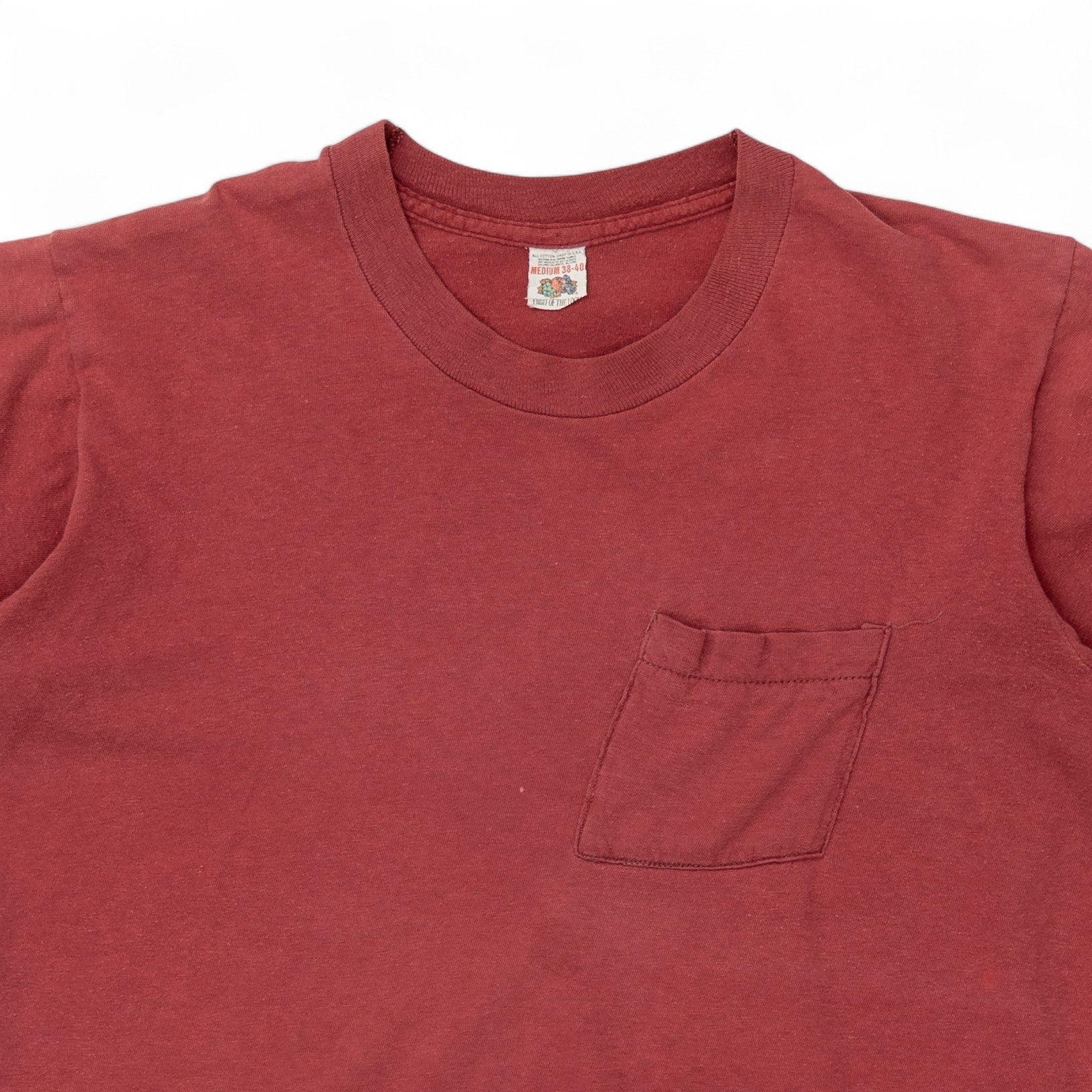 RED SINGLE STITCH POCKET TEE - 1970/80'S