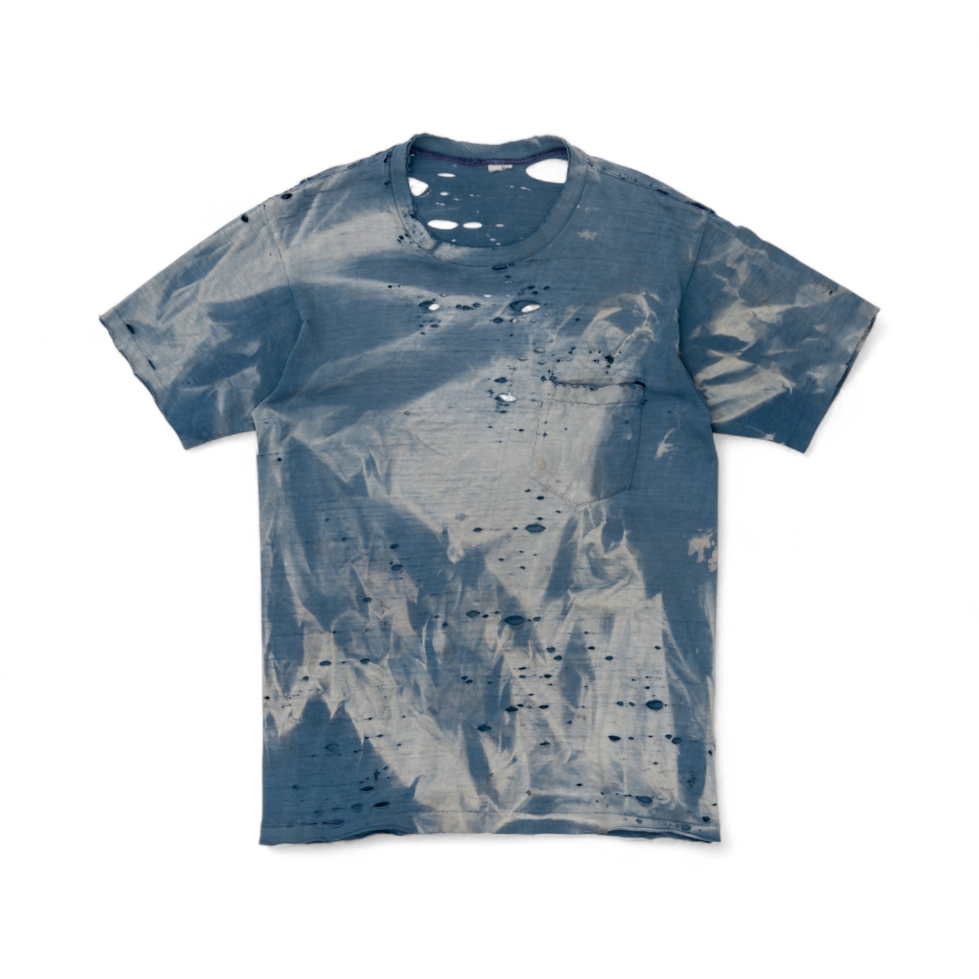 SUN-FADED/THRASHED/SAFETY PIN REPAIRED POCKET TEE - 1970'S