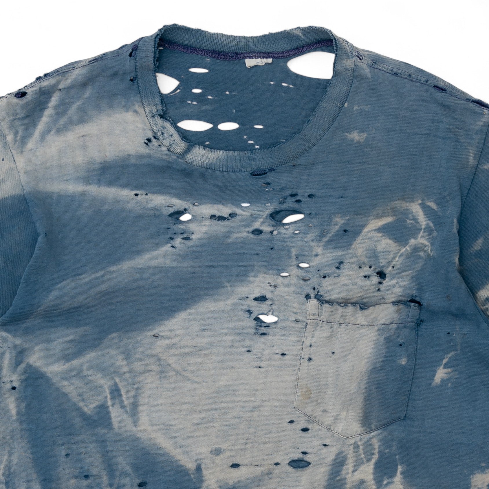SUN-FADED/THRASHED/SAFETY PIN REPAIRED POCKET TEE - 1970'S