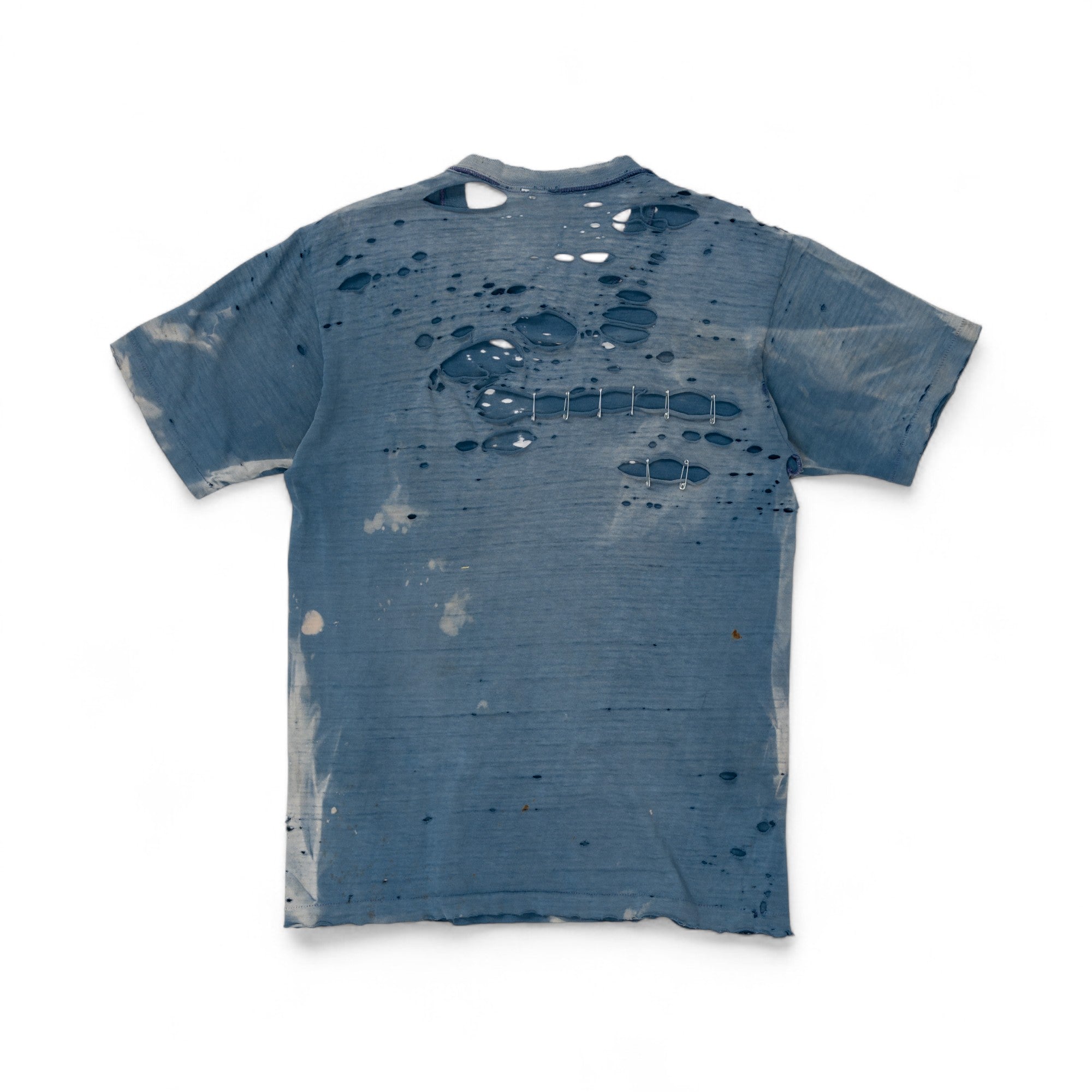 SUN-FADED/THRASHED/SAFETY PIN REPAIRED POCKET TEE - 1970'S