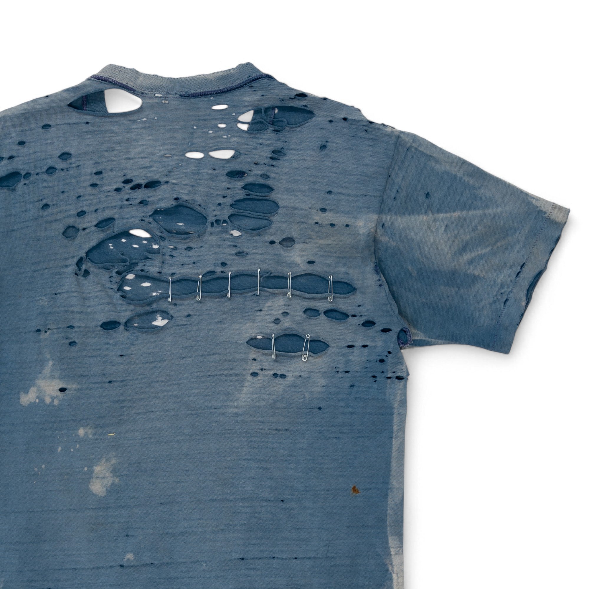 SUN-FADED/THRASHED/SAFETY PIN REPAIRED POCKET TEE - 1970'S