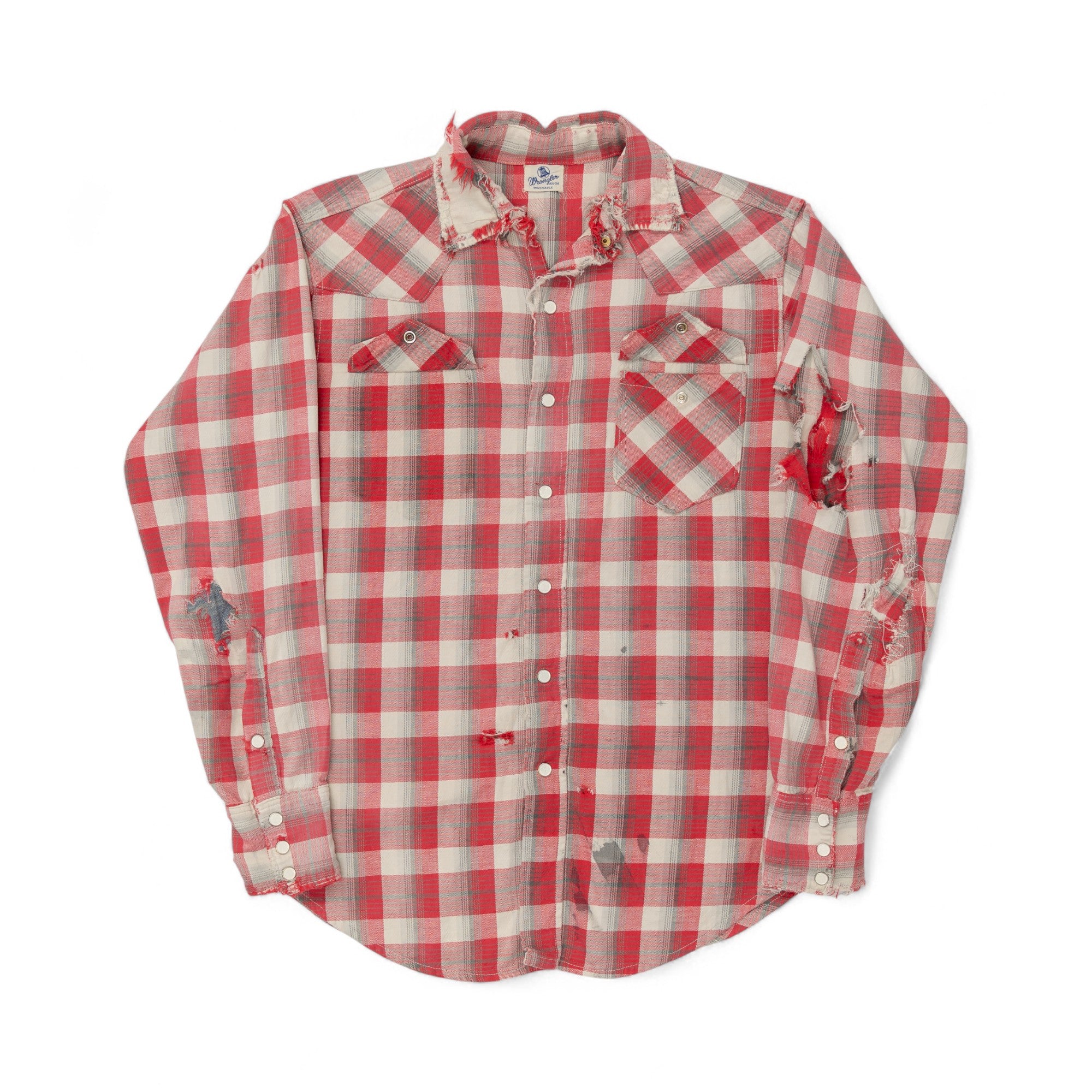 THRASHED/REPAIRED WRANGLER SNAP BUTTON FLANNEL - 1970'S