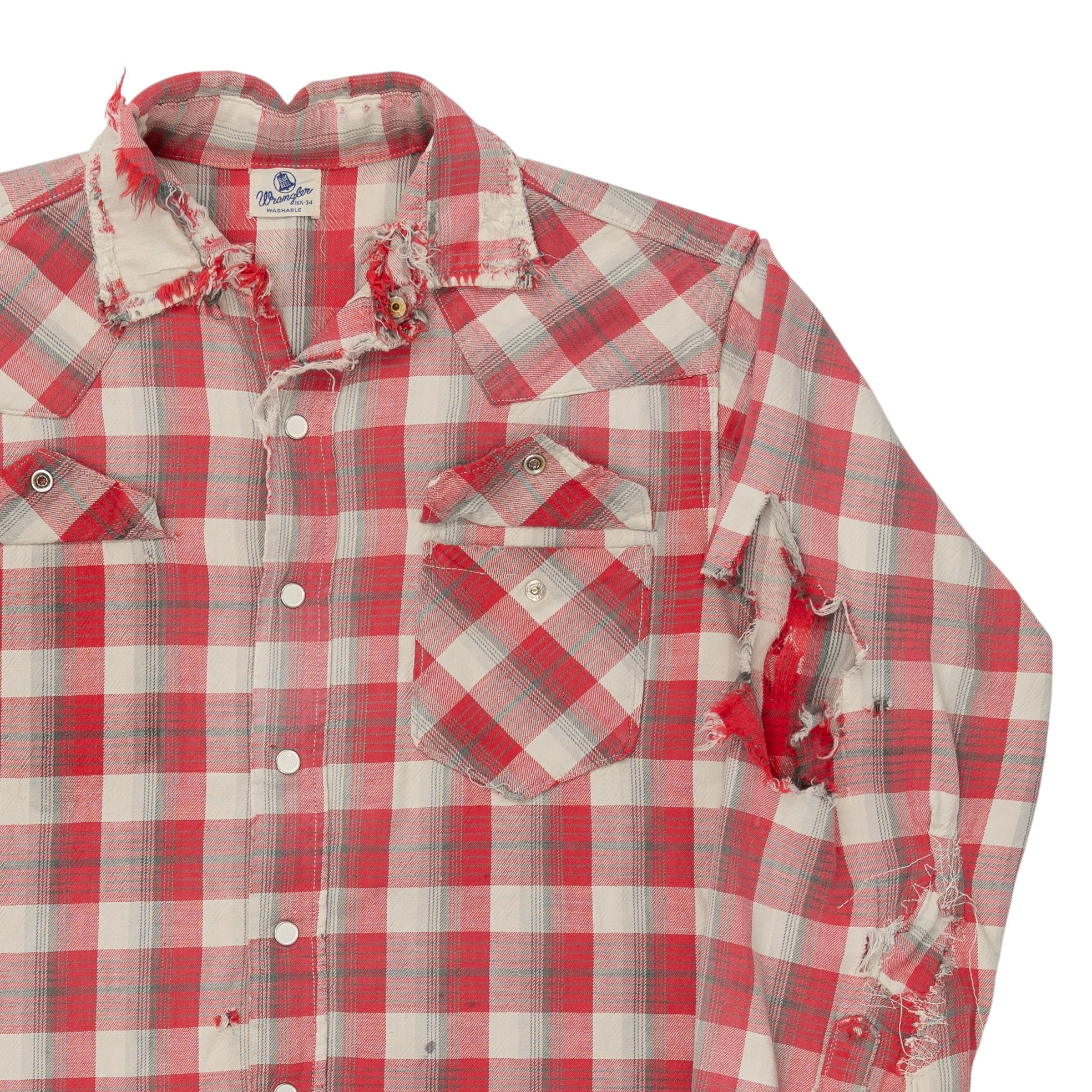 THRASHED/REPAIRED WRANGLER SNAP BUTTON FLANNEL - 1970'S