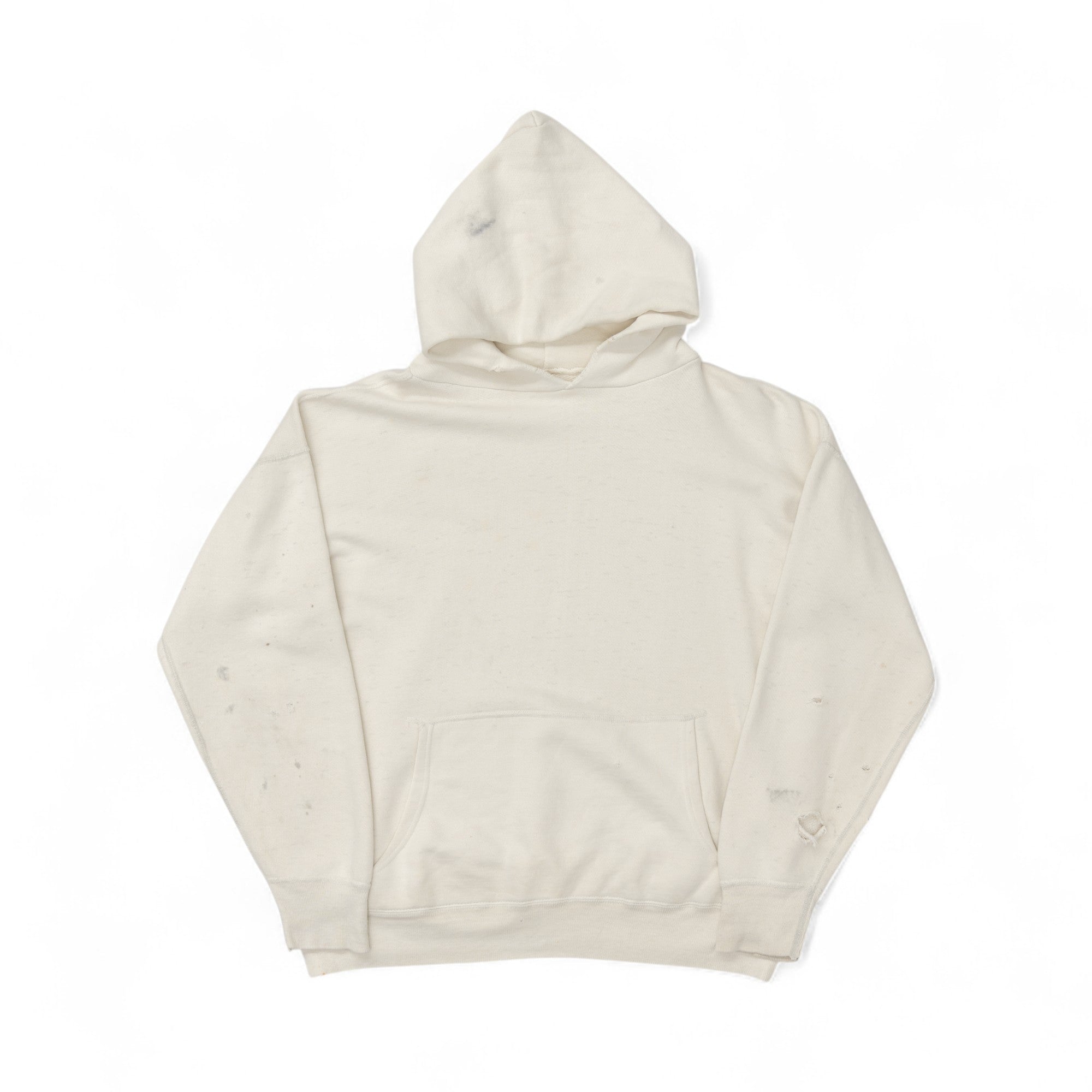 DISTRESSED WHITE COTTON SINGLE FACE HOODIE - 1960'S