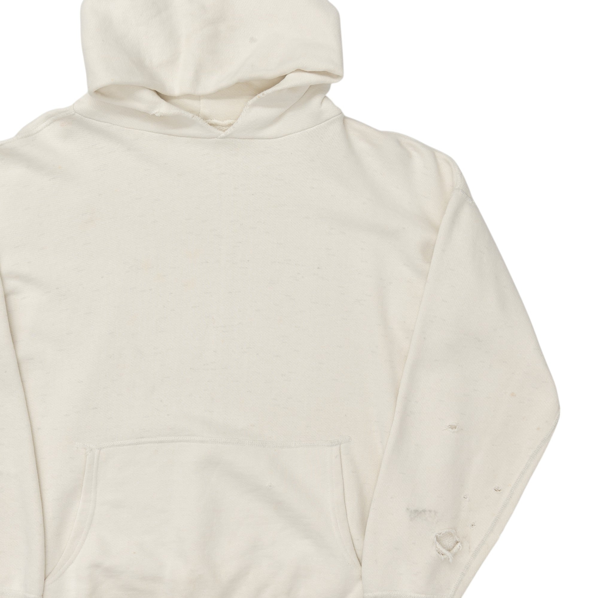 DISTRESSED WHITE COTTON SINGLE FACE HOODIE - 1960'S