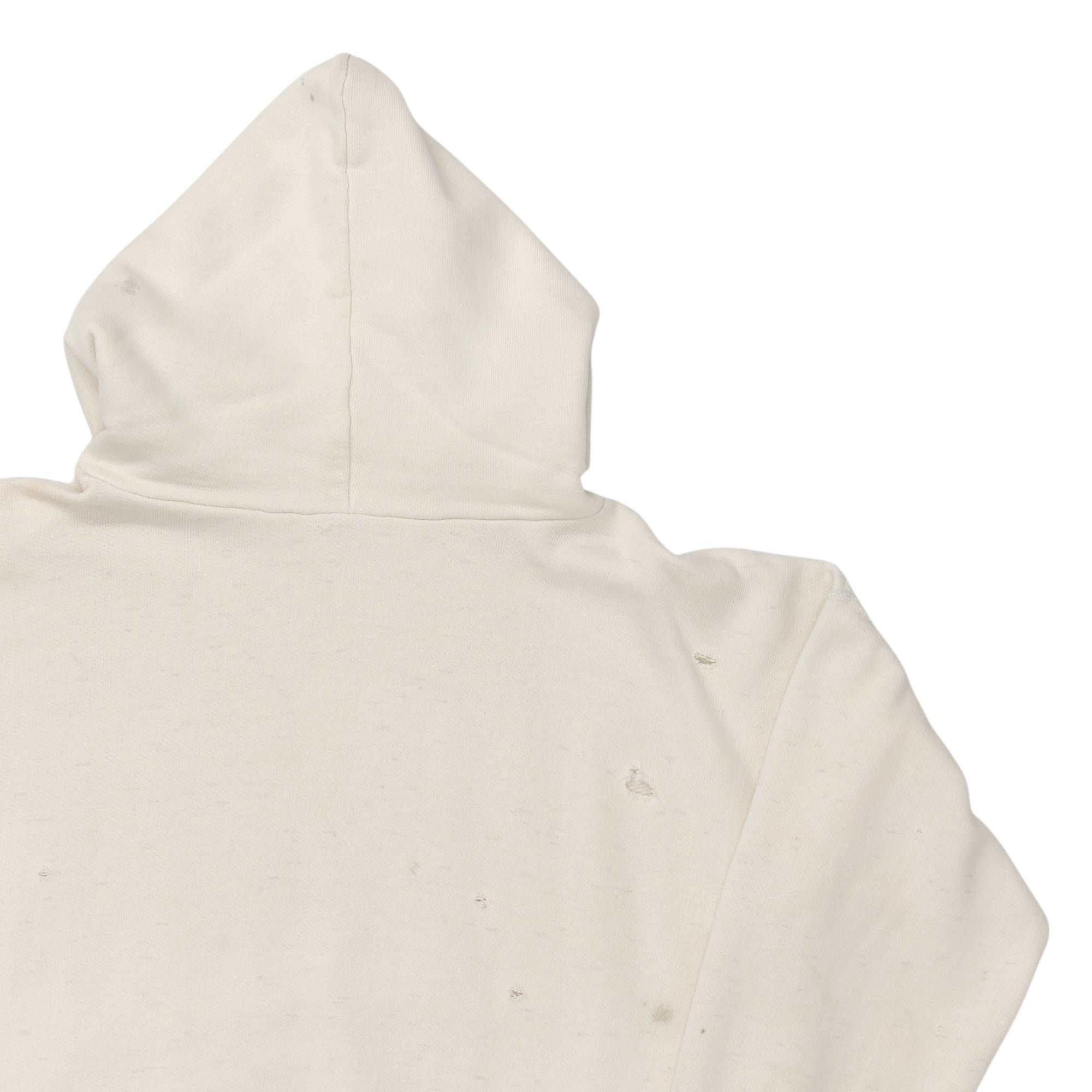 DISTRESSED WHITE COTTON SINGLE FACE HOODIE - 1960'S