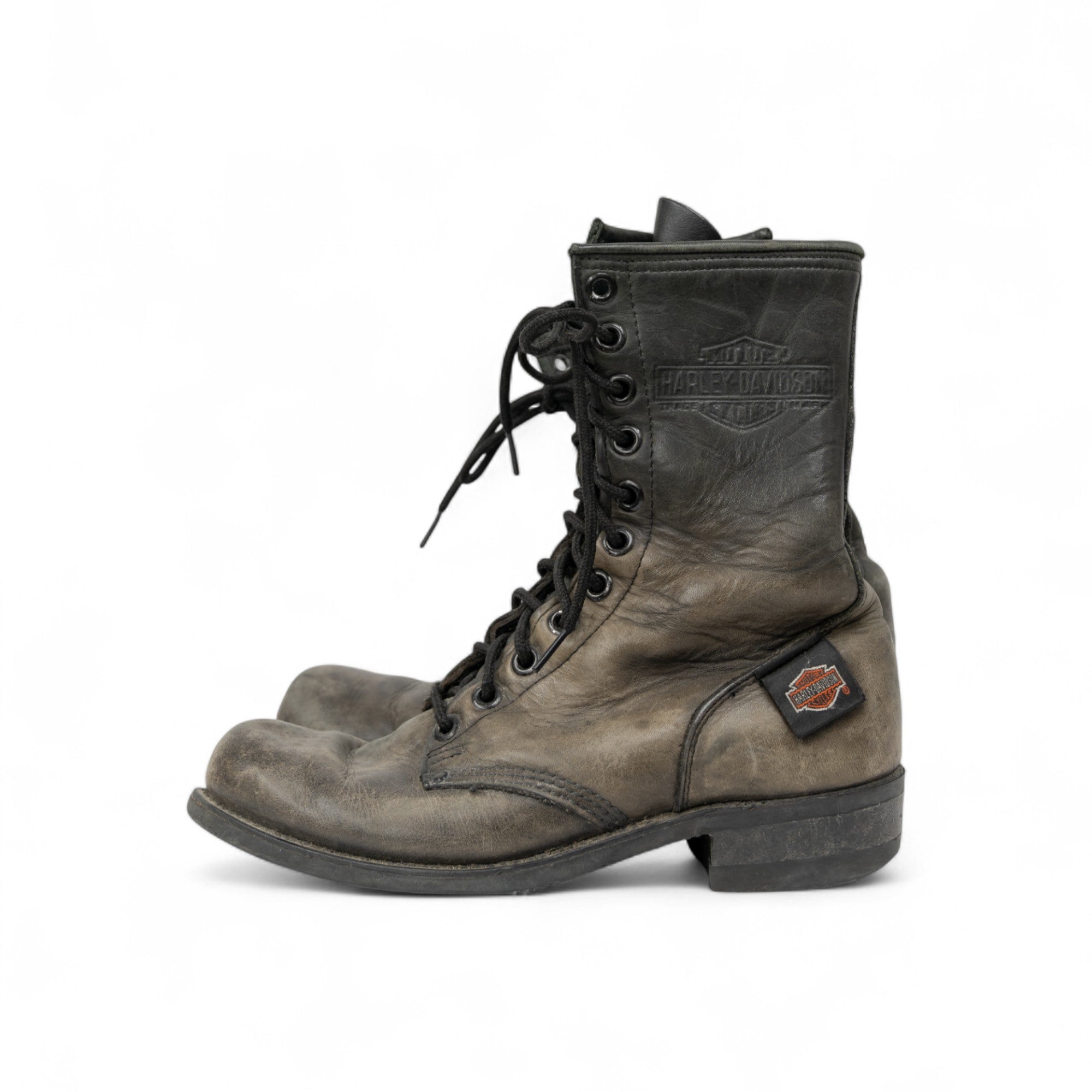 DISTRESSED HARLEY DAVIDSON COMBAT BOOTS - 1980/90'S
