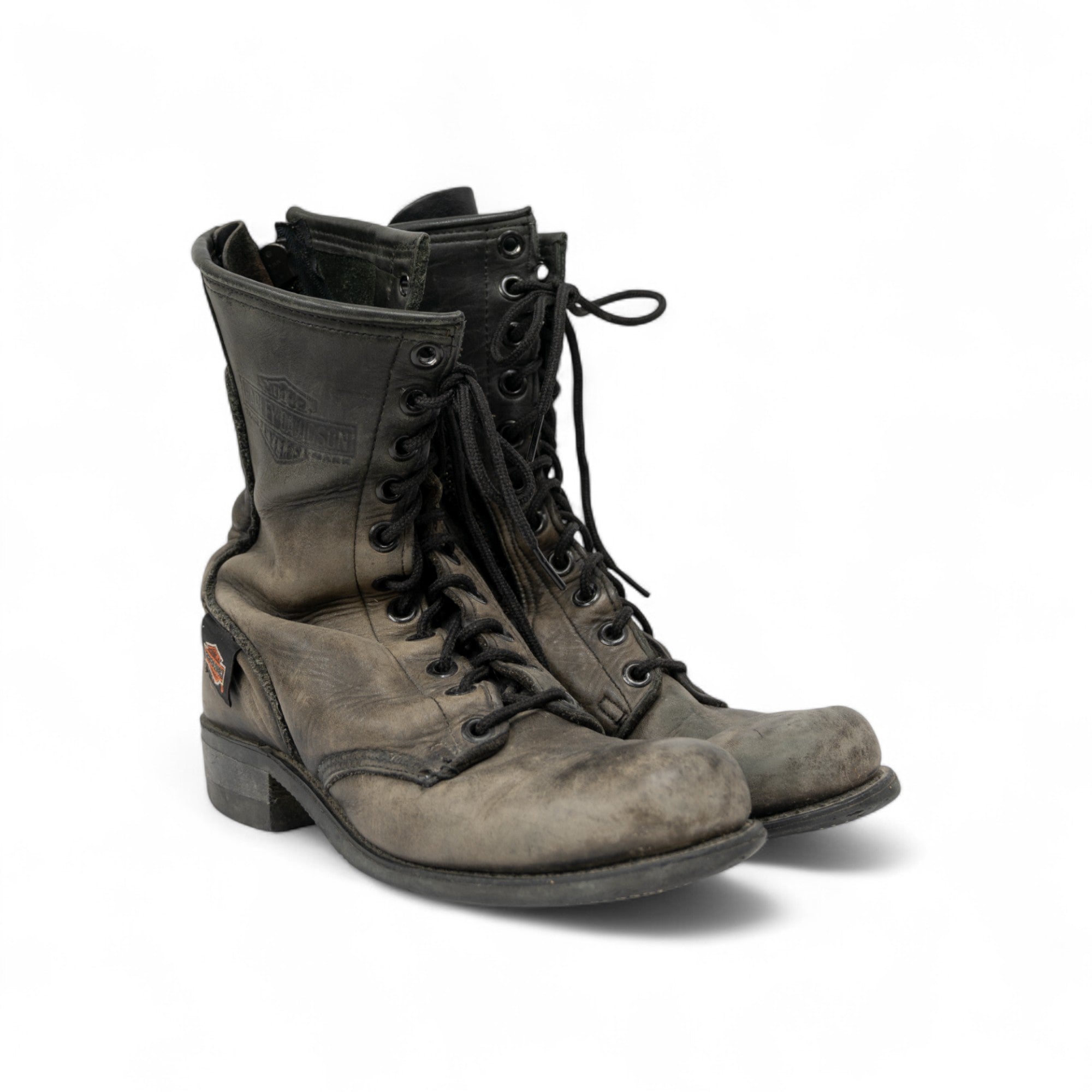 DISTRESSED HARLEY DAVIDSON COMBAT BOOTS - 1980/90'S