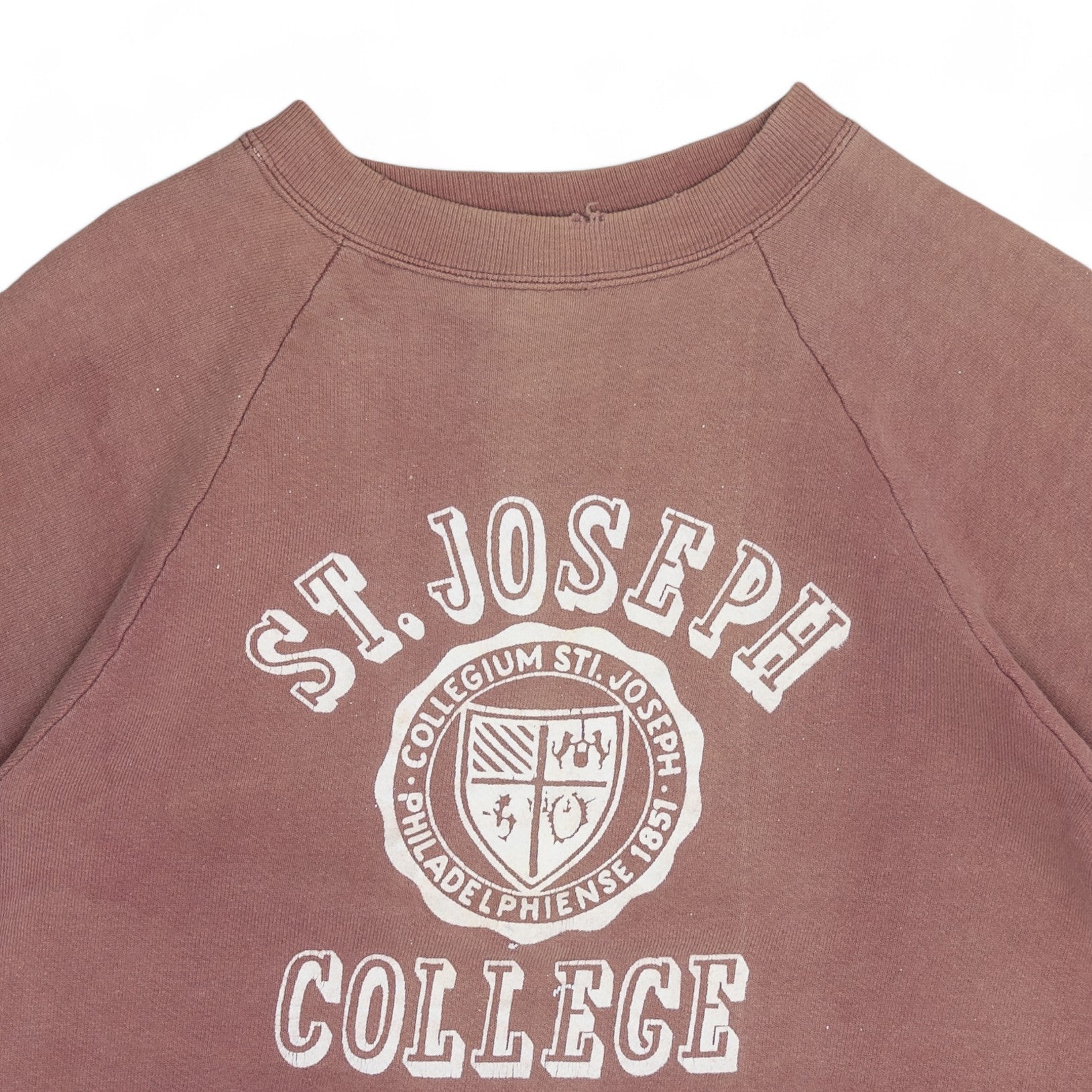 FADED 'ST. JOSEPH COLLEGE' RAGLAN CUT-OFF SWEATSHIRT - 1960'S